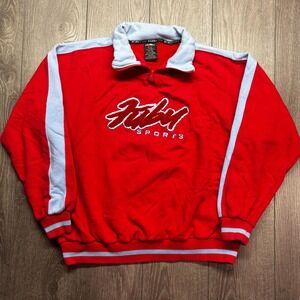 Vintage Fubu Sports Red Quarter Zip 1990s Large Sweatshirt Hip Hop